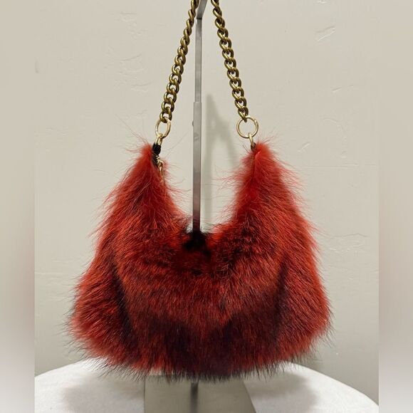 Burnt Orange Real Raccoo Fur Slouchy Bag/Hobo Bag/ Crossbody/Multi Use Style - Picture 5 of 16